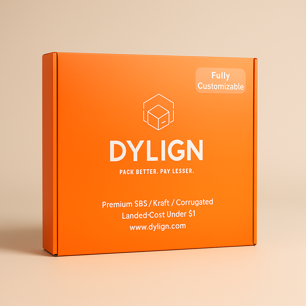 Orange box with DYLIGN branding on a beige background